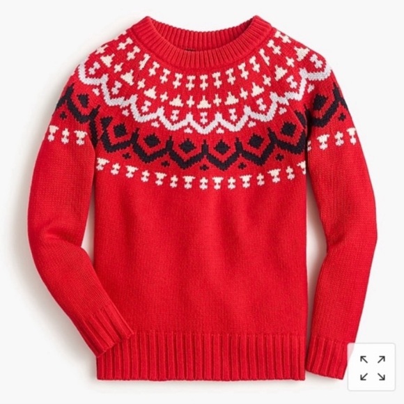 J. Crew Fair Isle Cerise Red Merino Wool Chunky Sweater XXS - Picture 1 of 7